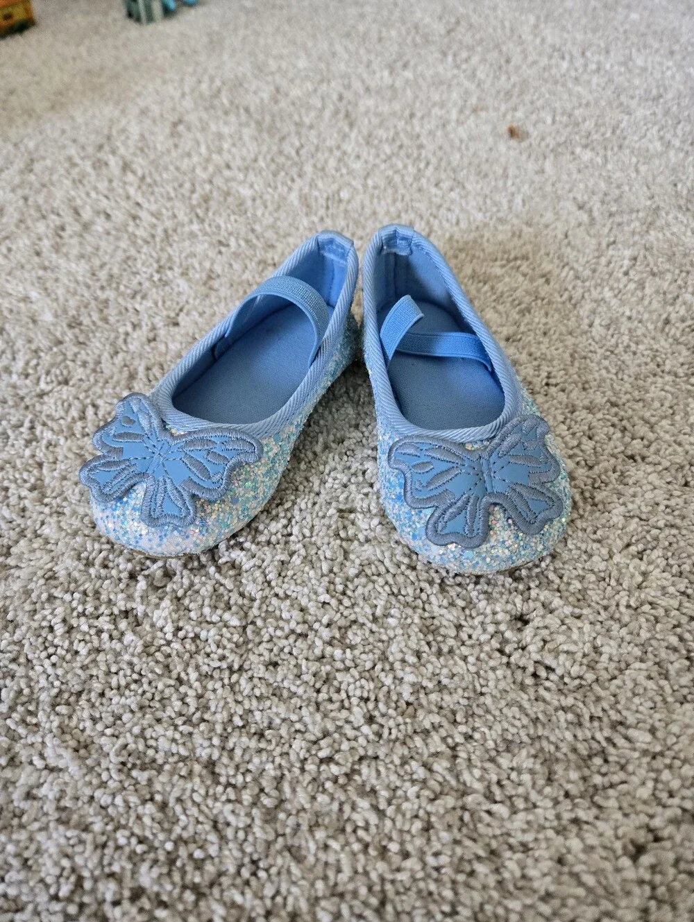 Toddler Size 21 (US 4) Blue Glitter Butterfly Mary Jane Kids Shoes